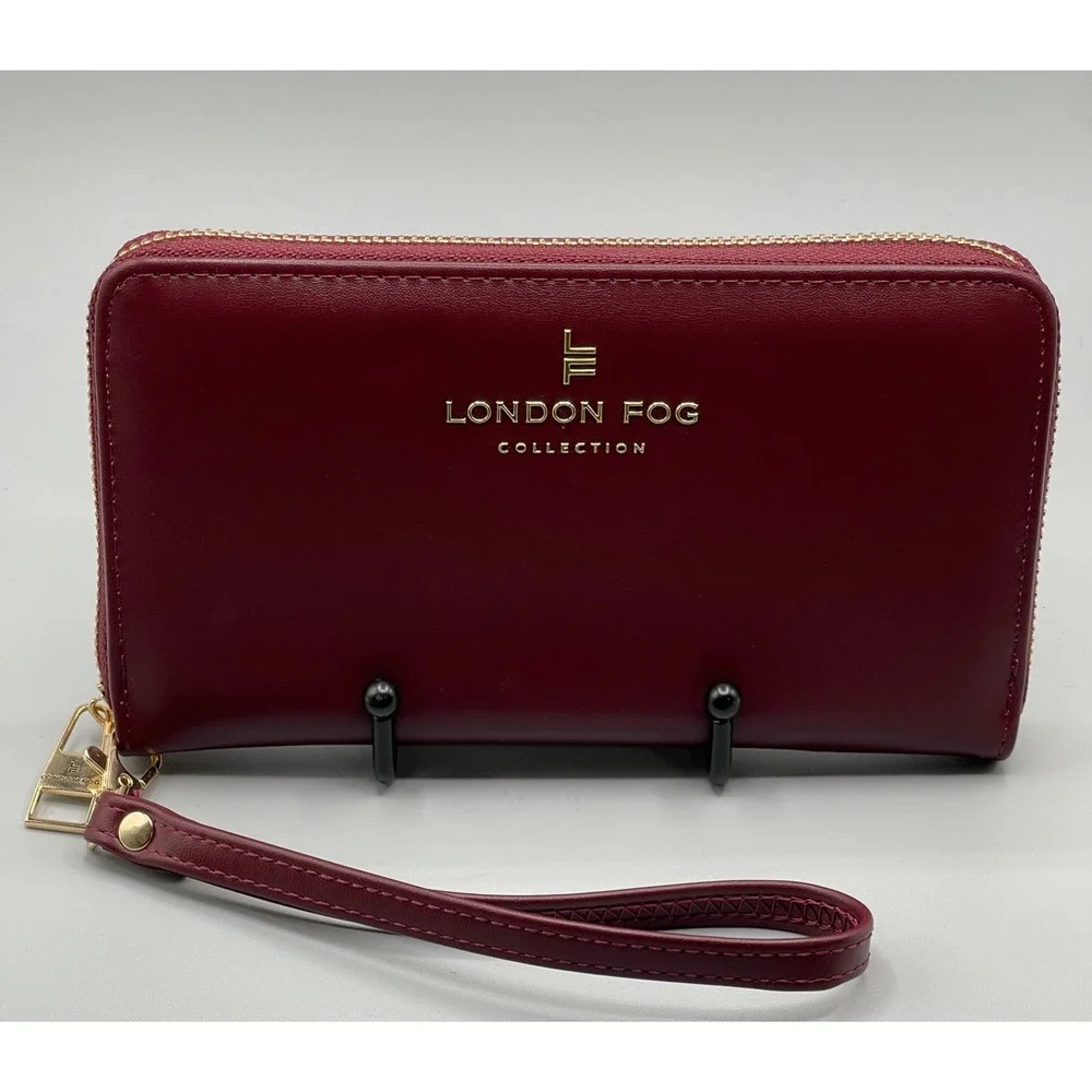 London Fog Mile Camera Crossbody Bag burgundy with matching wallet NEW